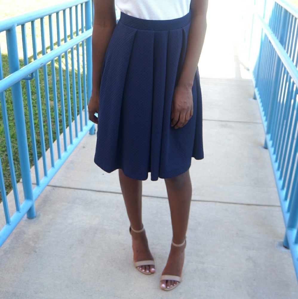 Navy Pleated Skirt